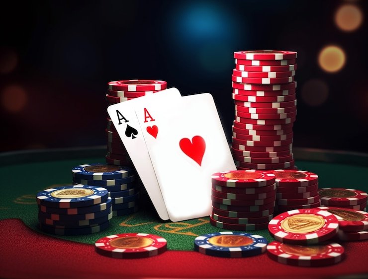 Antarmuka Teen Patti di bangjago dengan tiga kartu dan pilihan taruhan
